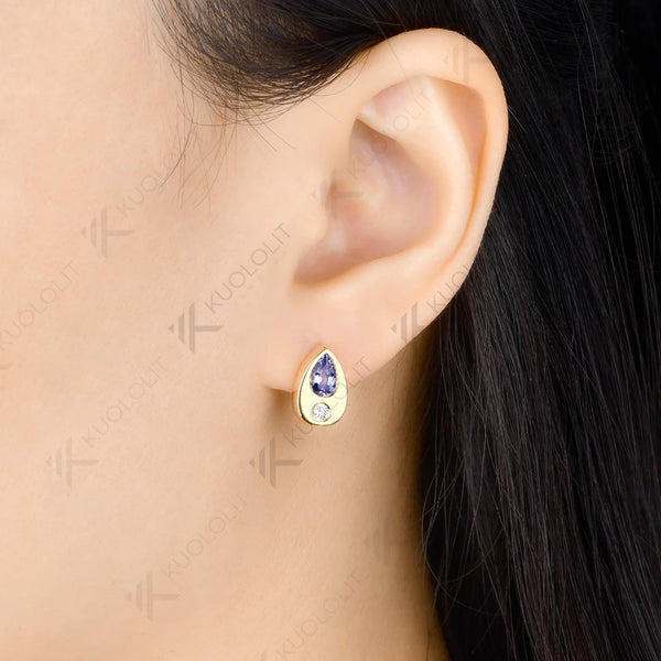 Kuololit Lab Grown Sapphire Diamonds Earrings for Women Solid 14K 10K 585 Yellow Gold Stud Earring for Christmas Gifts New