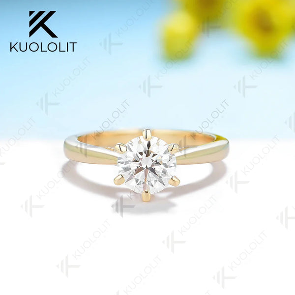 Kuololit 1CT Lab Grown Diamond Ring for Women PT950 Soild 18K 14K Yellow Gold D/VS1 Round Wedding for Engagement Christmas Gifts