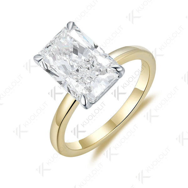 Kuololit 4CT Moissanite Rings for Women Two Tone Color Solid 14K 10K 585 Yellow Gold  Radiant Cut for Wedding Engagement Classic