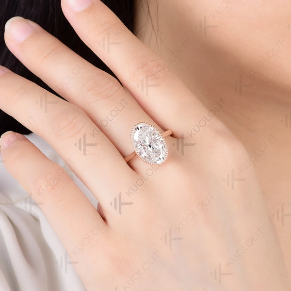 Kuololit 8CT Brillant Oval Cut Moissanite for Women Soild 10K 14K Rose Gold Engagement Ring for Christmas Gift Party Anniversary