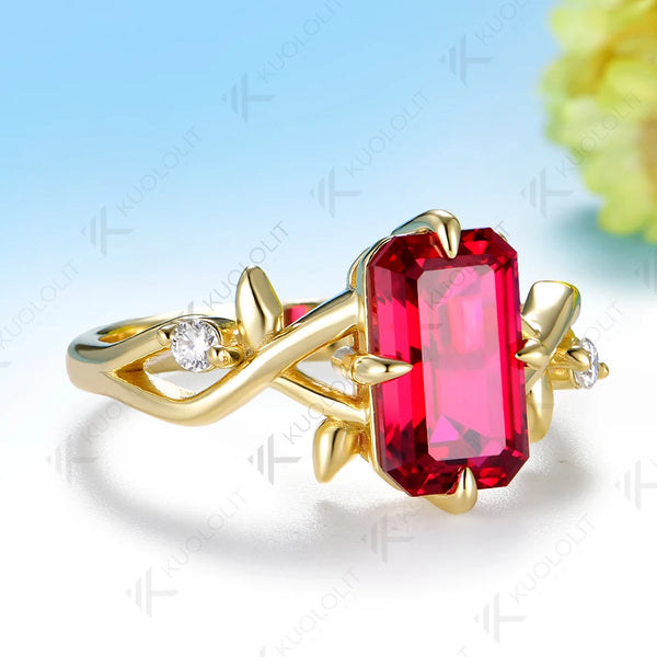 Kuololit 3.5CT Lab Grown Ruby Lab Diamonds Gemstone Custom Ring for Women Solid 14K 10K  Yellow Gold  for Anniversary Christmas