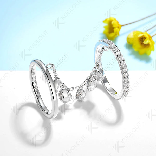 Kuololit 2.3CTW Moissanite Ring for Women Solid 18K 14K 10K 585 White Gold Two Connect Ring for Christmas Anniversary Engagement