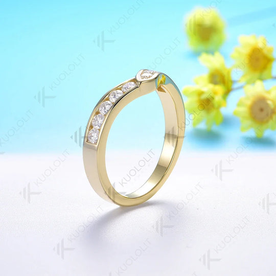 Kuololit 0.5ctw Lab Grown Diamonds V Band Rings for Women Solid 585 14K Gold Matching Band Set Ring for Anniversary Christmas