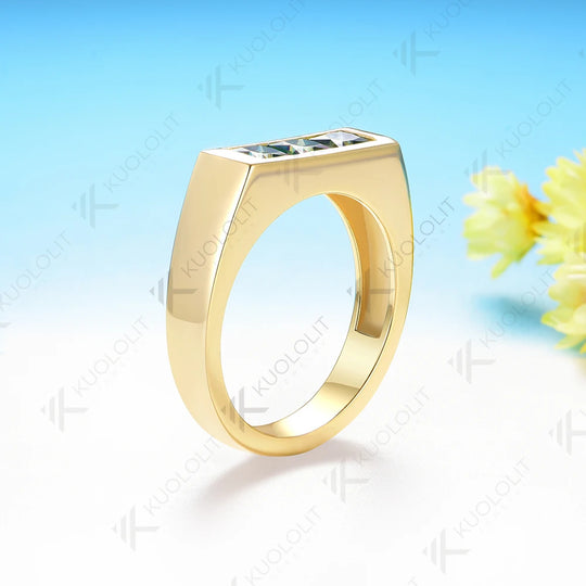 Kuololit 1.2CTW Cyan Princess Cut Moissanite for Women Solid 10K 14K 585 Yellow Gold Wedding Bands for Engagement Christmas Gift