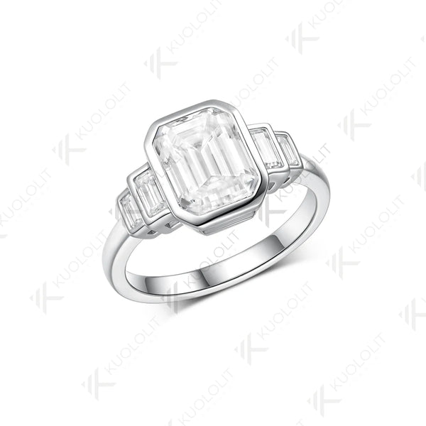 Kuololit 3CT Emerald Cut Moissanite Ring for Women Solid 14K 10K White Gold Engagement Ring for Christmas Gifts Party Engagement