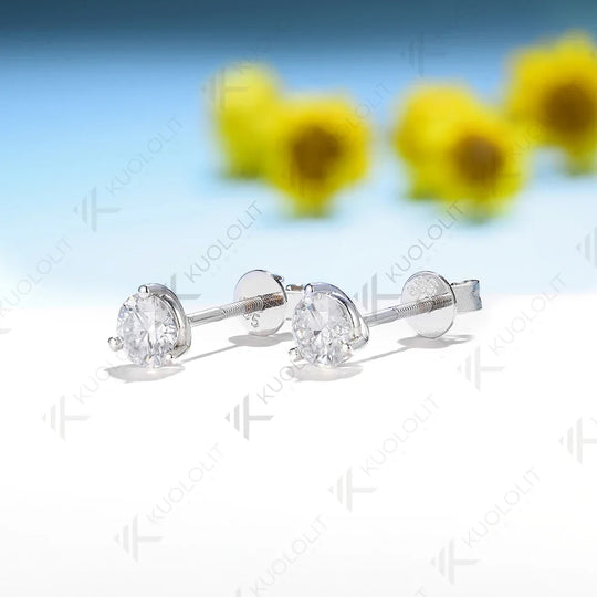 Kuololit 1CTW Lab Grown Diamonds Earrings for Women 18K 14K White Gold Screw Back Stud Earrings for Gift Christmas Party