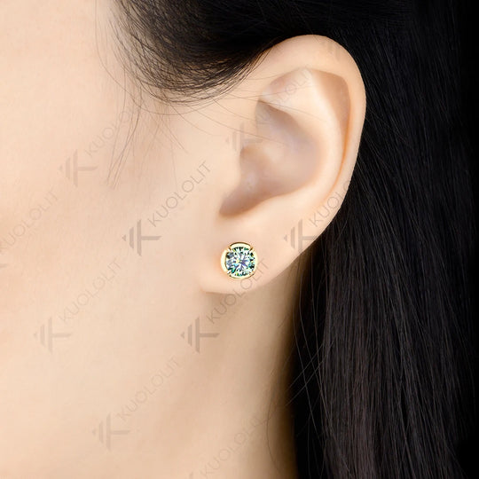 Kuololit 1.6CTW Cyan Moissanite Stub Earrings for Women Solid 14K 10K Yellow Gold Stub Green Earrings for Christmas Gifts Party