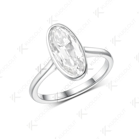 Kuololit 3CT OMC Long Oval Cut Moissanite for Women Soild 10K 14K White Gold Engagement Ring for Christmas Party Anniversary