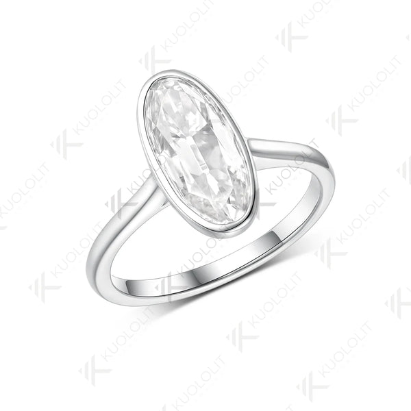 Kuololit 3CT OMC Long Oval Cut Moissanite for Women Soild 10K 14K White Gold Engagement Ring for Christmas Party Anniversary