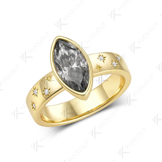 Kuololit 2CT Grey Moissanite Marquise Ring for Women Solid 14K 585 Yellow Gold Engagement Marquise Ring for Christmas Gift Party