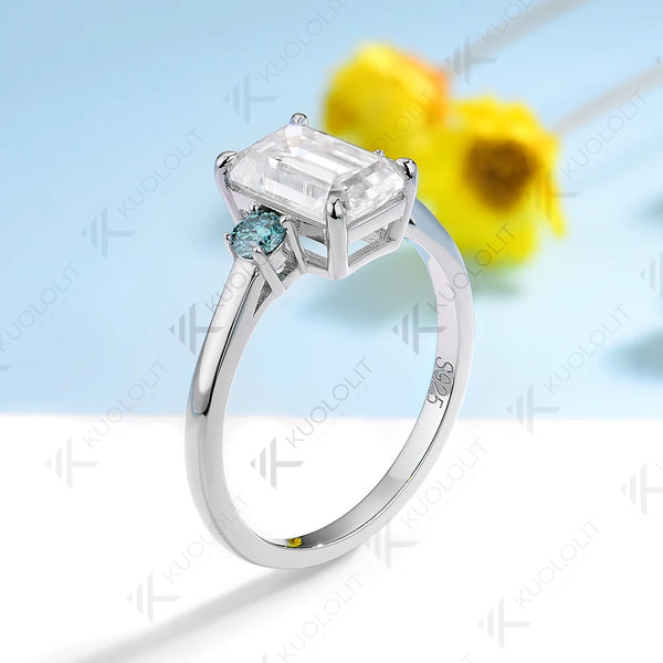 Kuololit 2.5CT Emerald Cut Moissanite Engagement Ring for Women Solid14K10K White Gold Ring for Engagement Christmas Gifts Party