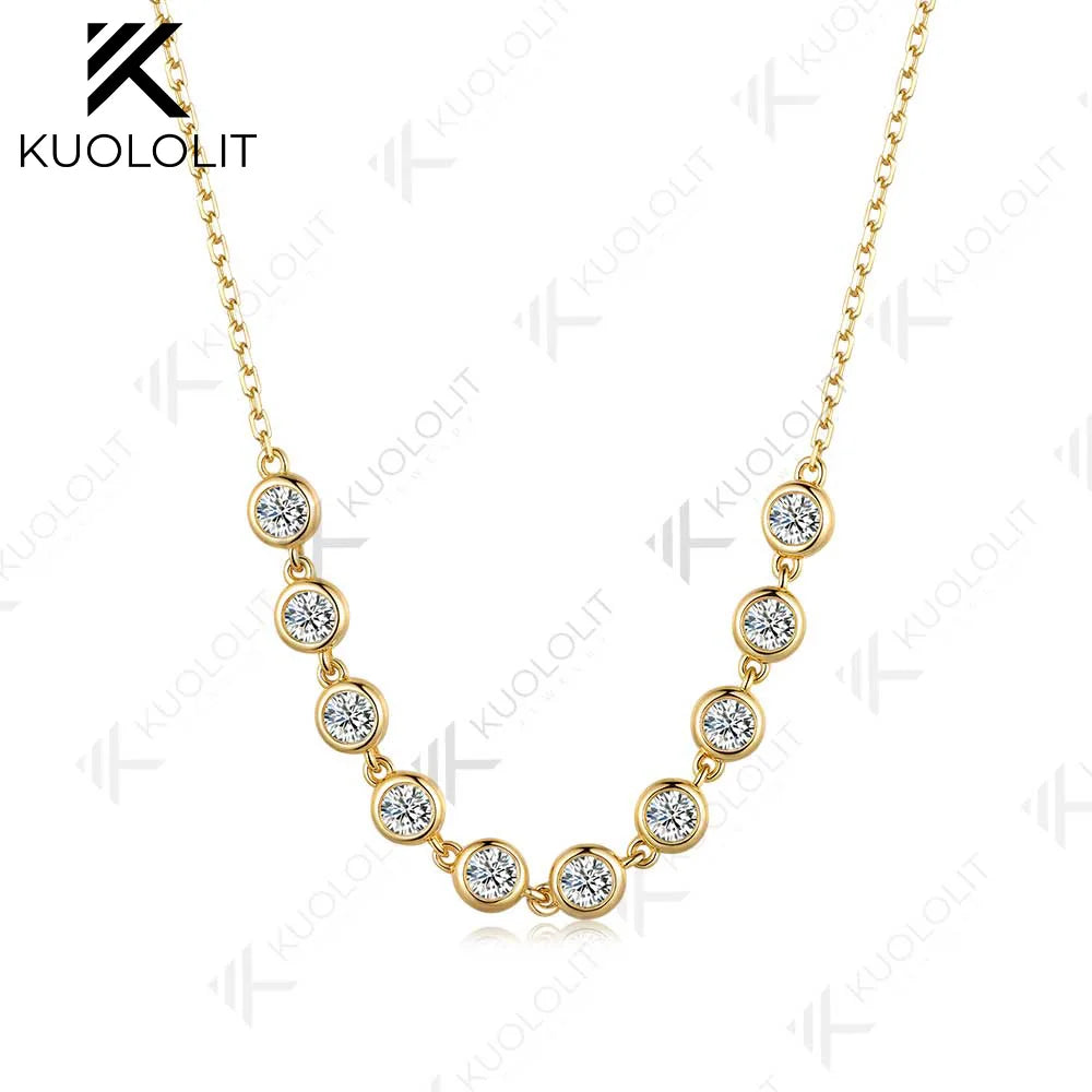 Kuololit 1CTW Lab Grown Diamonds Necklaces for Women Men Solid 585 14K 10K Yellow Gold Bezel Set for Anniversary Christmas Gifts