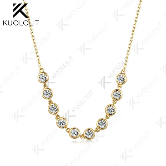 Kuololit 1CTW Lab Grown Diamonds Necklaces for Women Men Solid 585 14K 10K Yellow Gold Bezel Set for Anniversary Christmas Gifts