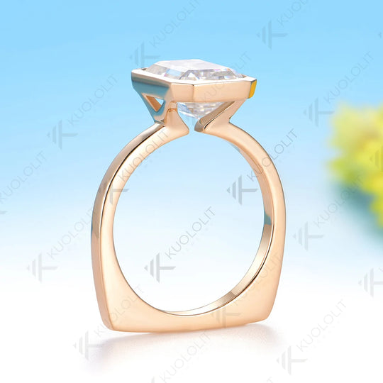 Kuololit 3ct Emerald Cut Europe Shank Custom Ring for Women Solid 14K 10K 585 Rose Gold Engagement Ring for Christmas Gift Party