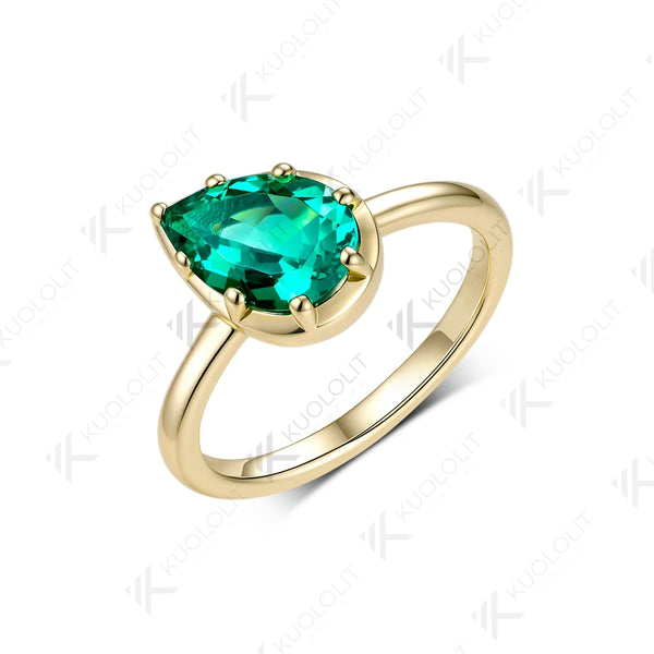 Kuololit 2CT Lab Grown Emerald Custom Ring for Women Men Solid 14K 10K Yellow Gold Pear for Anniversary Christmas Wedding Gifts