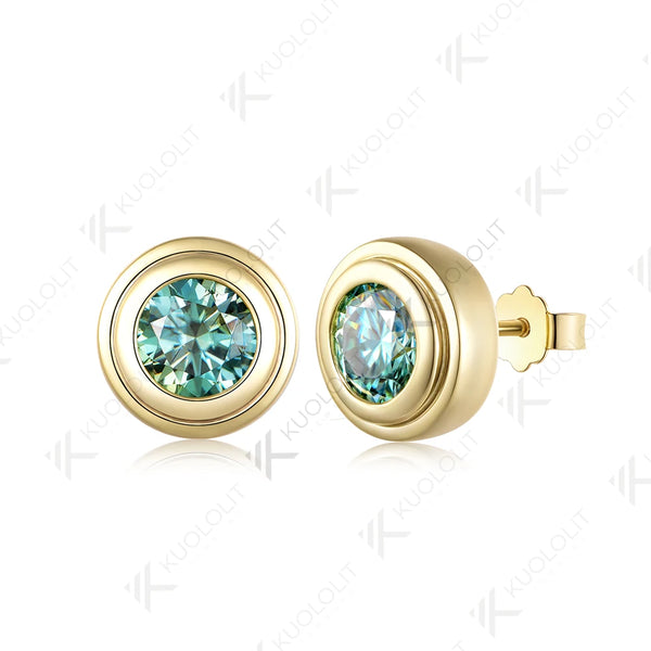 Kuololit 2CTW Cyan Moissanite Stud Earrings for Women Solid 14K 10K 585 Yellow Gold Stud Earrings for Custom Christmas Gifts