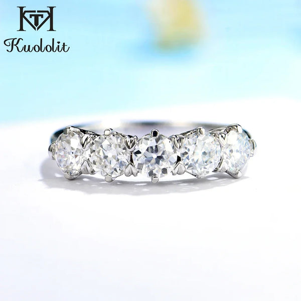 Kuololit 1.5CT Moissanite 585 14K 10K White Gold Rings for Women Round OEC Brilliant Solitaire Full Eternity Wedding Luxury Band