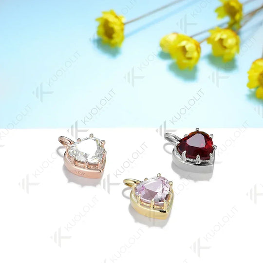 Kuololit Heart Mossanite Gemstone Pendant for Women Solid 14K 10K Gold Lab Grown Emerald Ruby Pink Padparadscha Pendant for Gift