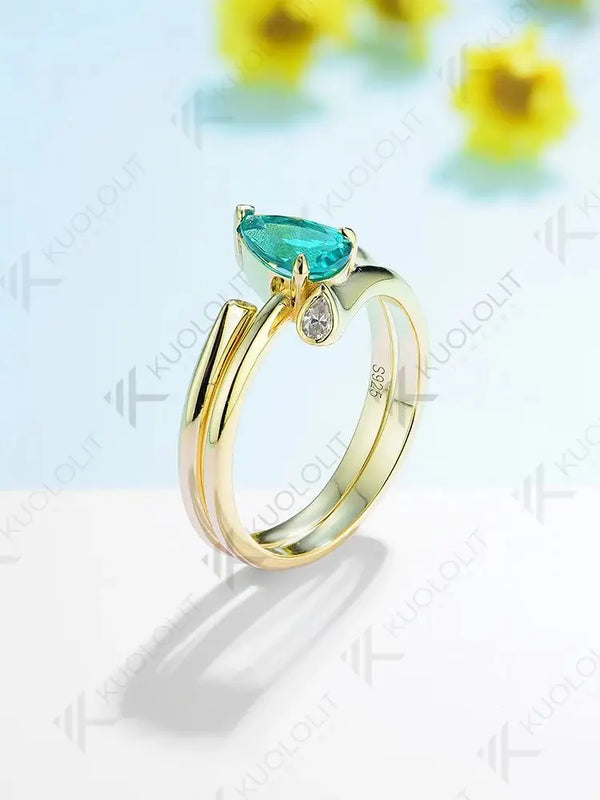 Kuololit1.0CTW Lab Grown Emerald Diamond Ring for Women Solid18K14K10K585 Yellow Gold  Engagement Ring for Party Christmas Gifts