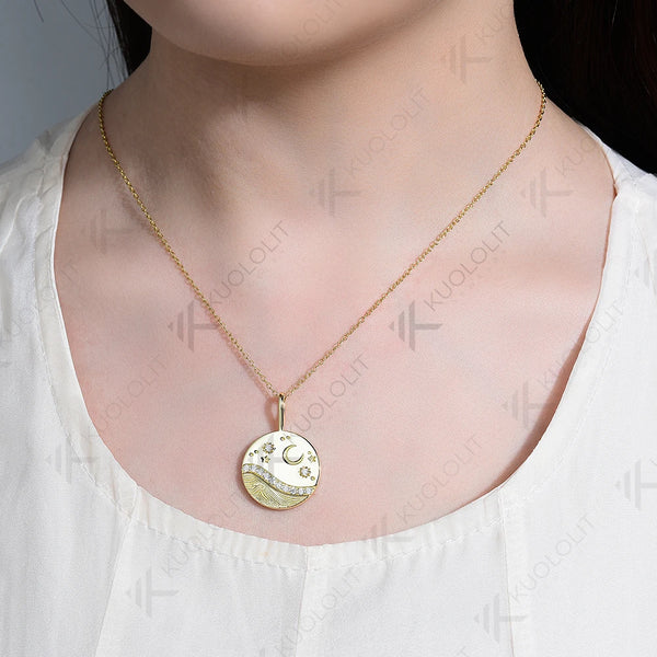 Kuololit 0.26CTW Moissanite Necklace for Women Solid10K14K Yellow Gold Necklace for Christmas Gifts Party Engagement Anniversary