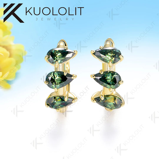 Kuololit 2.1CTW Cyan Moissanite Hoop Earrings for Women Solid 18K 14K 585 Gold Clip Earrings for Classic Christmas Gifts Party