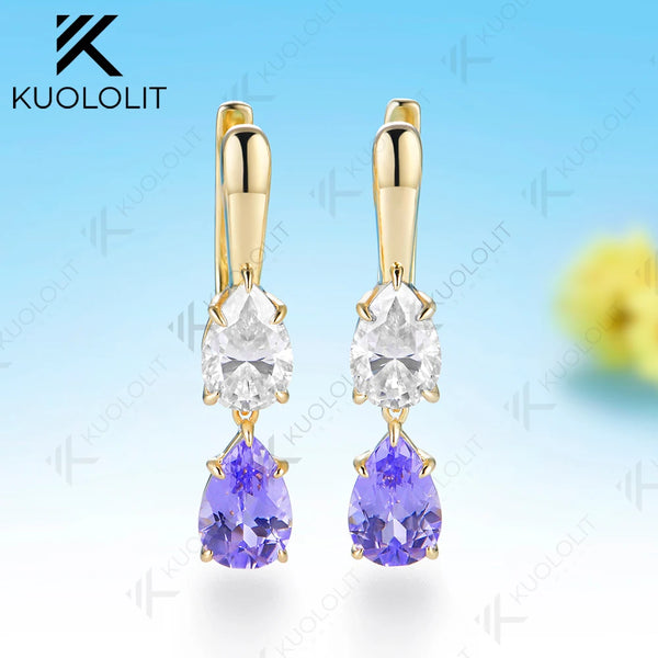 Kuololit 6CTW Lavender Sapphire and Moissanite Earrings for Women Solid 14K 10K 585 Yellow Gold Clip Earring for Christmas Gifts
