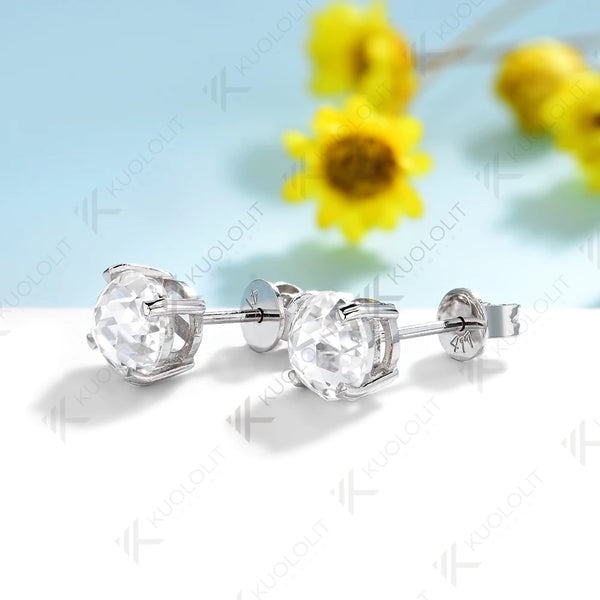 Kuololit 2CTW Rose Cut Moissanite Stud Earrings for Men 585 14k 10k Yellow Gold Stud Earrings for Christmas Gifts Anniversary