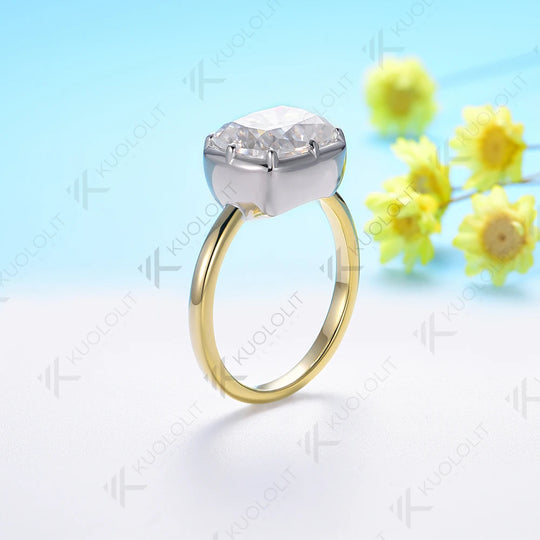 Kuololit 5CT Cushion Cut Moissanite Ring for Women Solid 18K 14K 10K Yellow Gold Two Tone Ring for Anniversary Engagement Gifts