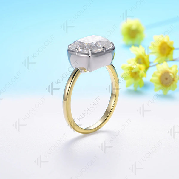 Kuololit 5CT Cushion Cut Moissanite Ring for Women Solid 18K 14K 10K Yellow Gold Two Tone Ring for Anniversary Engagement Gifts