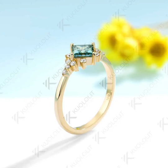 Kuololit 0.8CT Cyan Moissanite Engagement Ring for Women14K 10K Silver White Gold Ring for Women Matching Engagement Christmas Gift Party