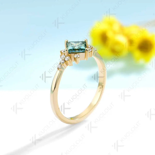 Kuololit 0.8CT Cyan Moissanite Engagement Ring for Women14K 10K Silver White Gold Ring for Women Matching Engagement Christmas Gift Party