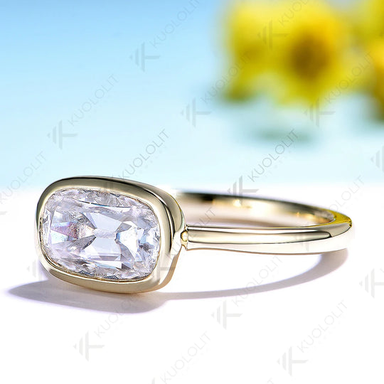 Kuololit 2CT OMC Cut Moissanite Engagement Ring for Women Solid 14K 10K Yellow Gold Ring for Anniversary Christmas Gifts Party Custom