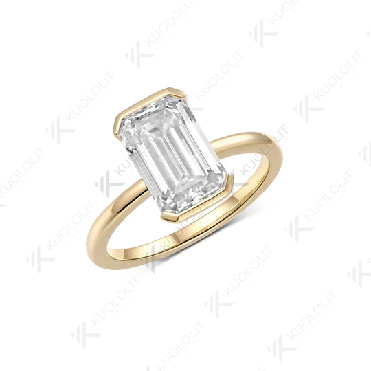 Kuololit 4CT Moissanite Custom Ring for Women Solid 14K 10K 585 Yellow Gold Emerald Cut Engagement Ring for Christmas Wedding