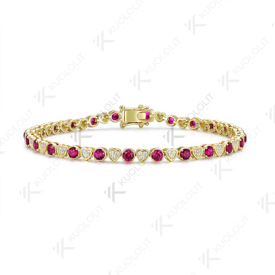Kuololit Lab Grown Diamond Ruby Tennis Bracelet for Women Men Solid 18K 14K 10K 585 Yellow Gold Diamond Bracelet for Christmas