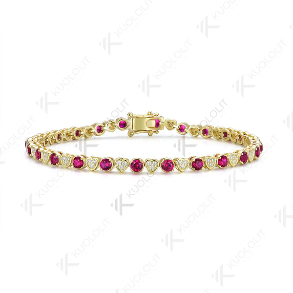 Kuololit Lab Grown Diamond Ruby Tennis Bracelet for Women Men Solid 18K 14K 10K 585 Yellow Gold Diamond Bracelet for Christmas