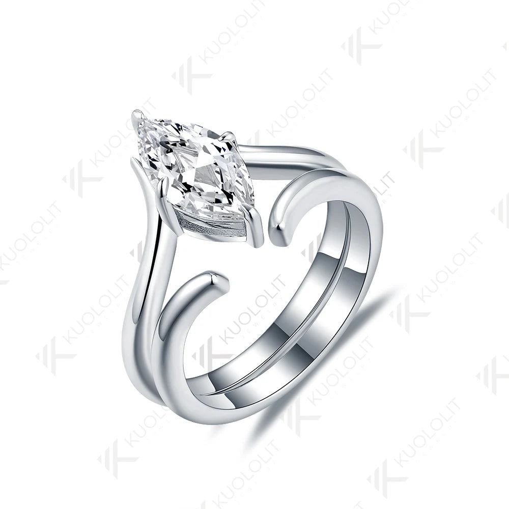 Kuololit 1.5CT Moissanite Ring for Women Solid 18K 14K 10K 585 White Gold Marquise Cut for Engagement Christmas Anniversary Gift