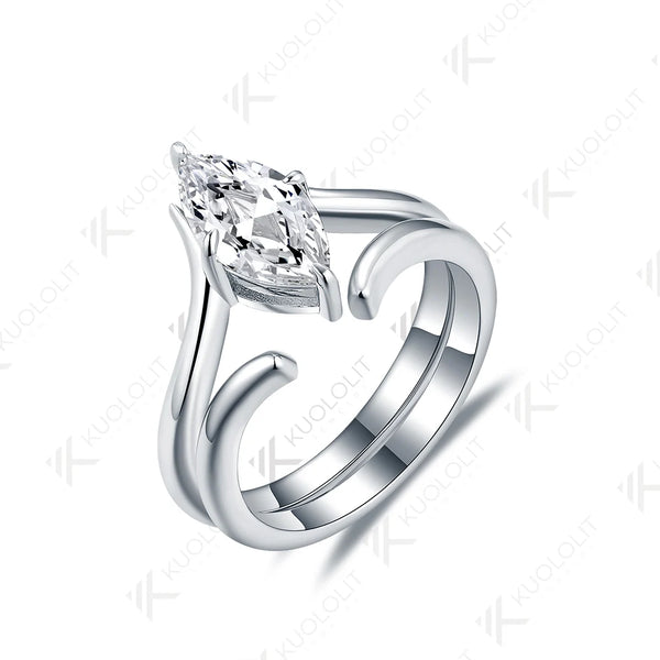 Kuololit 1.5CT Lab Grown Diamonds Ring for Women Solid 18K 14K 10K 585 White Gold Marquise for Engagement Christmas Anniversary