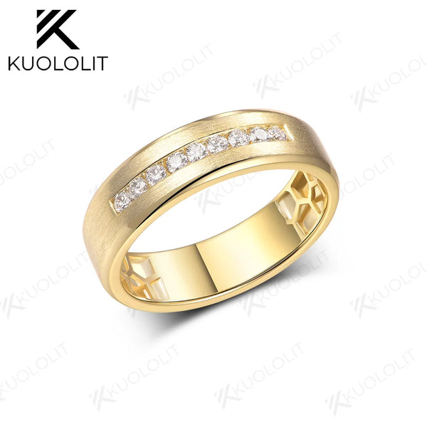 Kuololit PT900 0.27CTW Lab Diamond Brushed Band for Men WomenSolid Platinum 900 Gold for Engagement Wedding Band Christmas Gifts