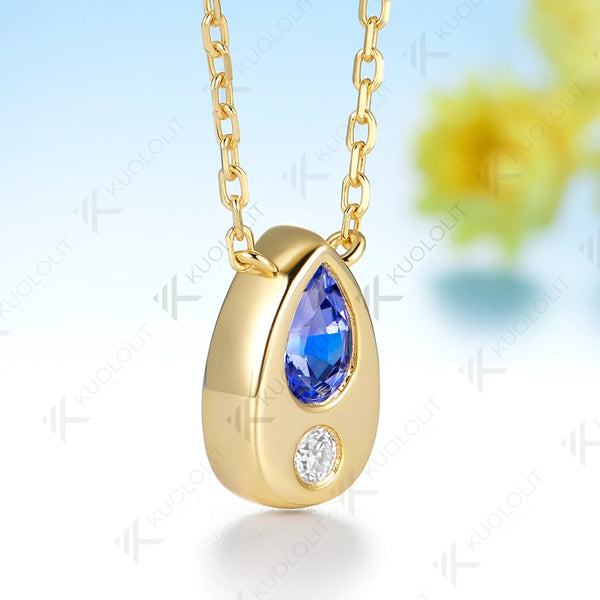Kuololit Lab Grown Sapphire Diamonds  Necklace for Women Solid 14K 10K Yellow Gold  Pedant for Engagement Christmas Gifts New