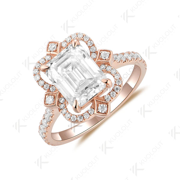 Kuololit 3CT Moissanite Engagement Ring for Women Solid 18K 14K 10K 585 Yellow Gold Emerald Ring for Anniversary Christmas Gifts