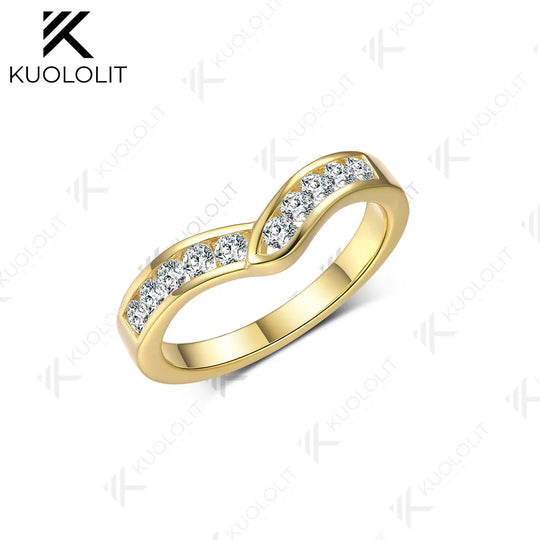 Kuololit 0.5ctw Lab Grown Diamonds V Band Rings for Women Solid 585 14K Gold Matching Band Set Ring for Anniversary Christmas
