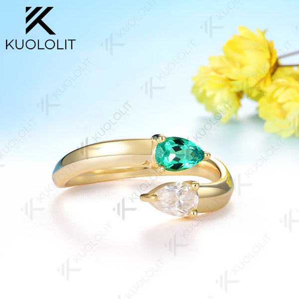 Kuololit 0.5CT Lab Grown Emerald Moissanite Snake Ring for Women Solid 18K 14K 10K 585 Yellow Gold Gemstone Ring for Christmas