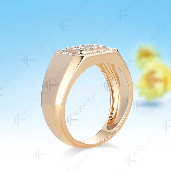 Kuololit Lab Grown Diamond Wedding Band for Men Women Solid 14K 10K Yellow Gold Width 3.4MM Ring for Christmas Gifts Luxury