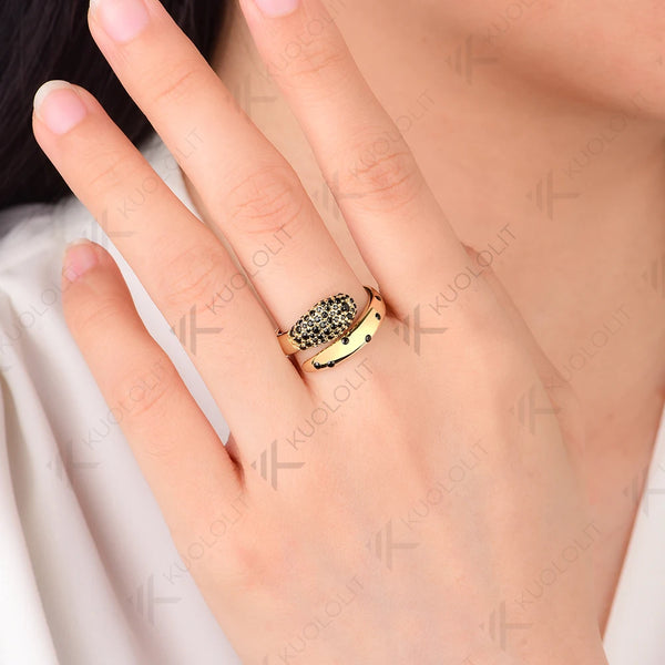 Kuololit 0.54CTW Black Moissanite Snake Ring for Women Solid 18K 14K 10K 585 Yellow Gold Black Ring for Christmas Gifts Jewelry