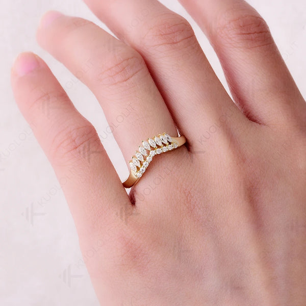 Kuololit 0.6CTW Lab Grown Diamond Marquise Band for Women Solid 18K 14K 10K Gold Ring for Anniversary Engagement Gifts Party