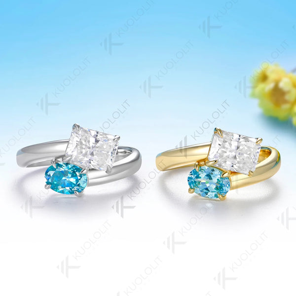 Kuololit 3.5CTW Paraiba Moissanite Custom Ring for Women Solid 14K 10K 585 Yellow Gold Ring for Engagement Christmas Gifts Party