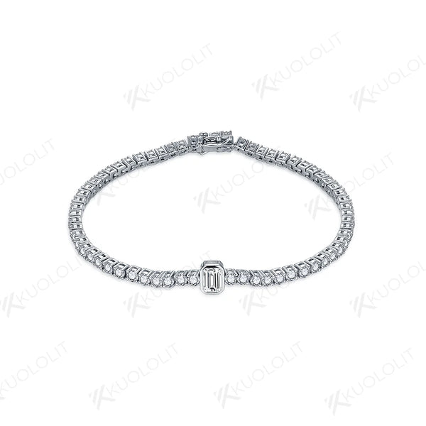 Kuololit 4.58CTW Moissanite Tennis Bracelets for Women Men 14K 10K 585 Solid Gold Silver Emerald Cut  for Engagement Christmas