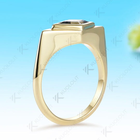 Kuololit 0.9CT Grey Moissanite Custom Rhombus Ring for Women Solid 14K 10K 585 Yellow Gold for Engagement Christmas Gifts Party