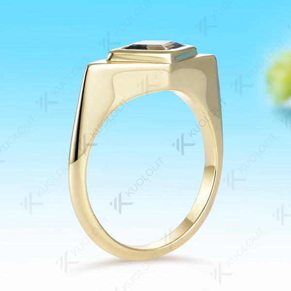 Kuololit 0.9CT Grey Moissanite Custom Rhombus Ring for Women Solid 14K 10K 585 Yellow Gold for Engagement Christmas Gifts Party