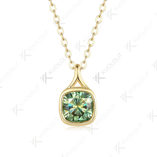 Kuololit 2CT Cyan Moissanite Lab Grown Alexandrite Cushion Cut Necklace for Women Solid 925 10k 14k Yellow Gold Necklace for Engagement Christmas Gift